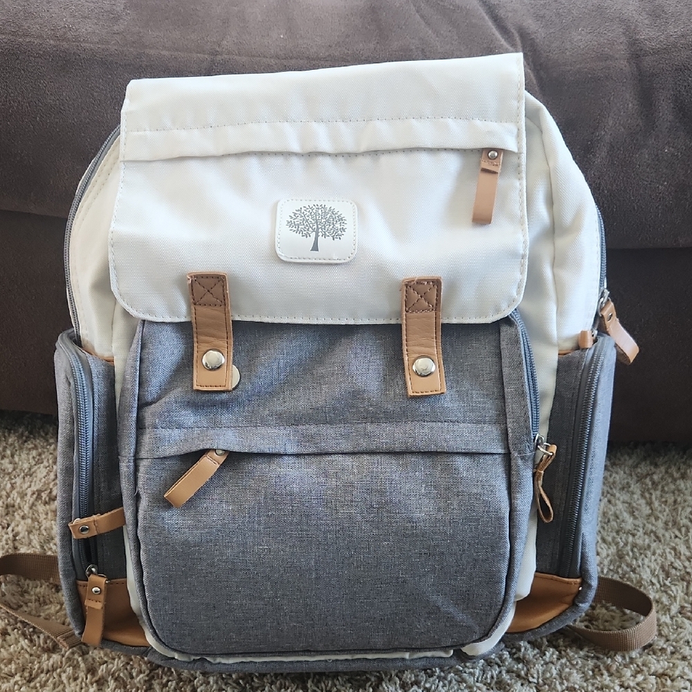 Stylish Gray and Tan Kids Diaper Bag